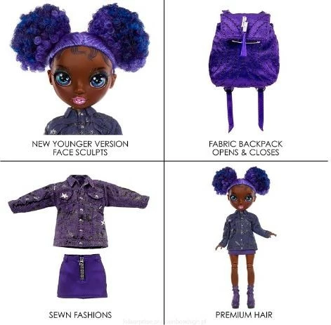 Kukull Rainbow High Junior Krystal Bailey me aksesorë, 23 cm, vjollcë