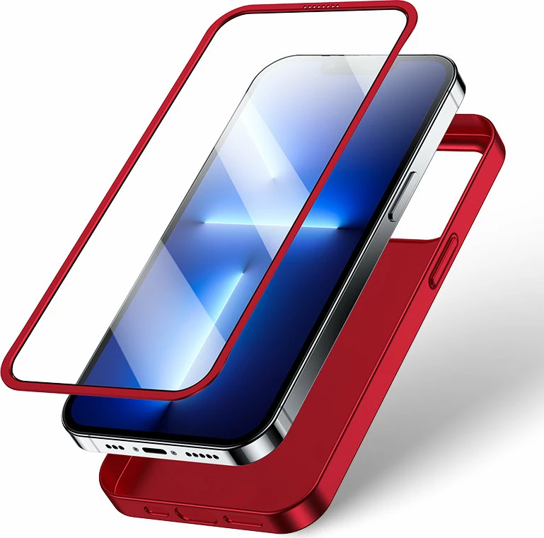Mbështjellës Joyroom JR-BP928 për iPhone 13 Pro Max, 360 Full Case me xham të temperuar, Kuq