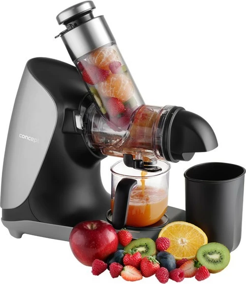 Shtrydhëse e ngadaltë frutash-perimesh, Concept Nutriboost LO7250, 200 W, 0.6 L, vidë çeliku inox, gryka 76 mm, 65 dB, e zezë/krom