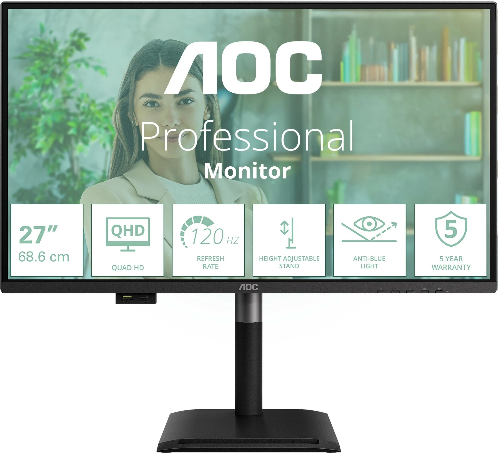 Monitor AOC Q27P4U 27 inç, 2xHDMI+DP+USB, e zezë