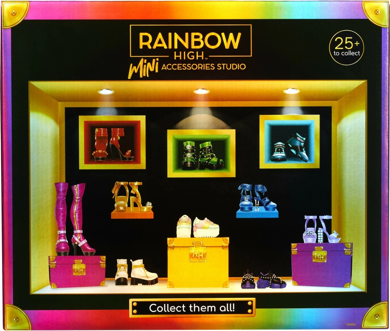 Set këpucësh për kukulla Rainbow High, MGA, 27 copë, shumëngjyrëshe