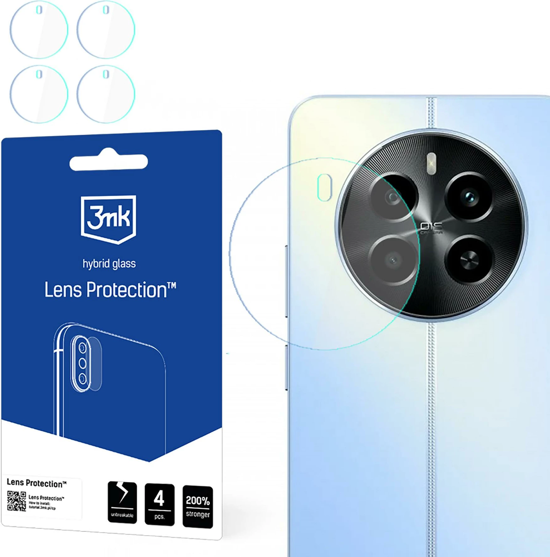 Mbrojtës xhami hibrid për kamerë, 3mk Protection, për Realme 13 4G, set 4 copë