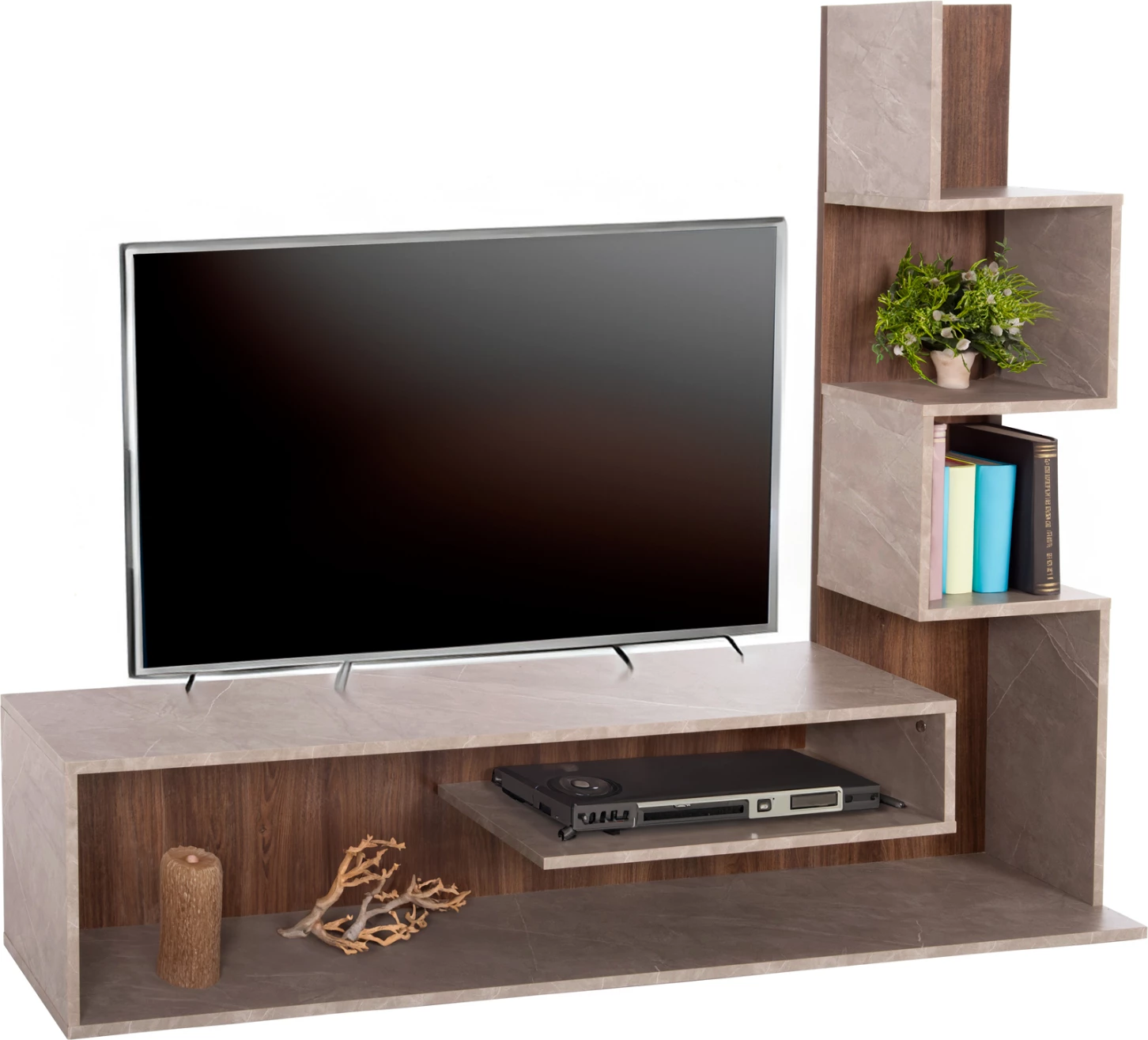 Kombinim mobiljesh për TV EDELIE FH8908.14 melaminë me teksturë guri gri-natyrale 150x29.5x120H cm