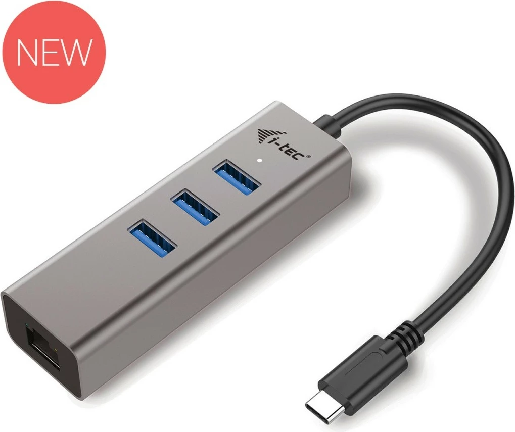 Kasë i-tec C31METALG3HUB me 3 porta USB 3.0 dhe Gigabit Ethernet, Metalik, E zezë/Gri