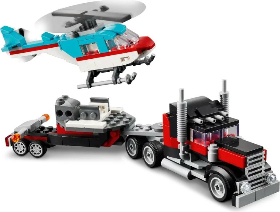 Set lodrash LEGO Creator 3-në-1, 31146, kamion me platformë dhe helikopter, 270 pjesë