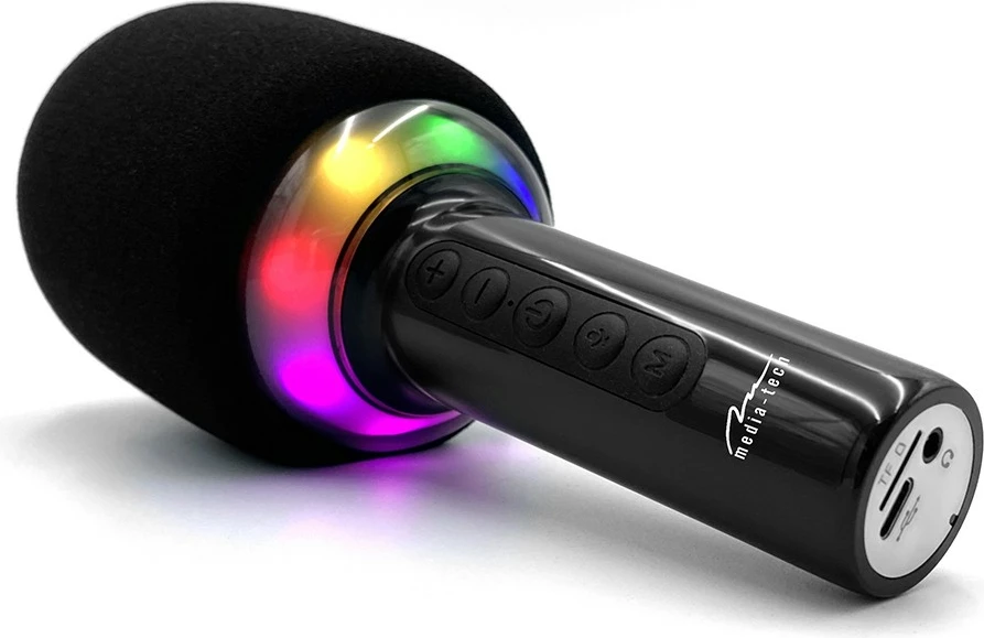 Mikrofon karaoke me altoparlant Bluetooth Media-Tech MT399, i zi, me drita LED