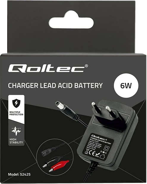 Karikues automatik baterie Qoltec 52425, 6V, 1A, LED, i zi