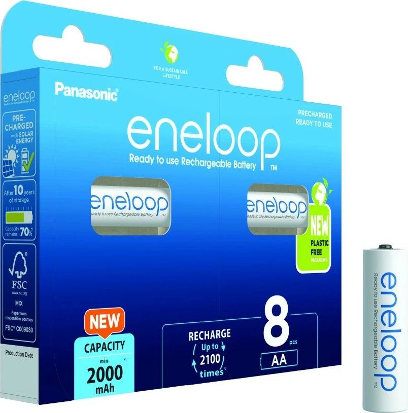 Bateri të rikarikueshme Panasonic Eneloop AA 2000 mAh, 8 copë