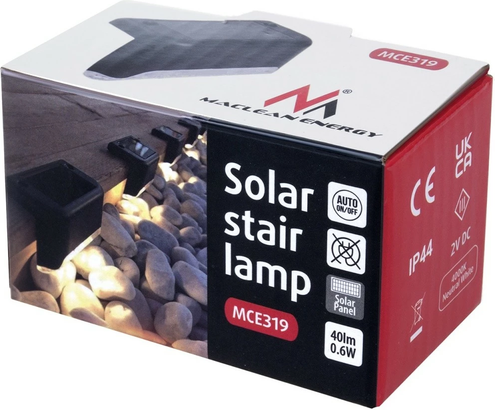 Llambë solare tarrace Maclean MCE319, LED, IP44, 4000K, me sensor errësire, e zezë