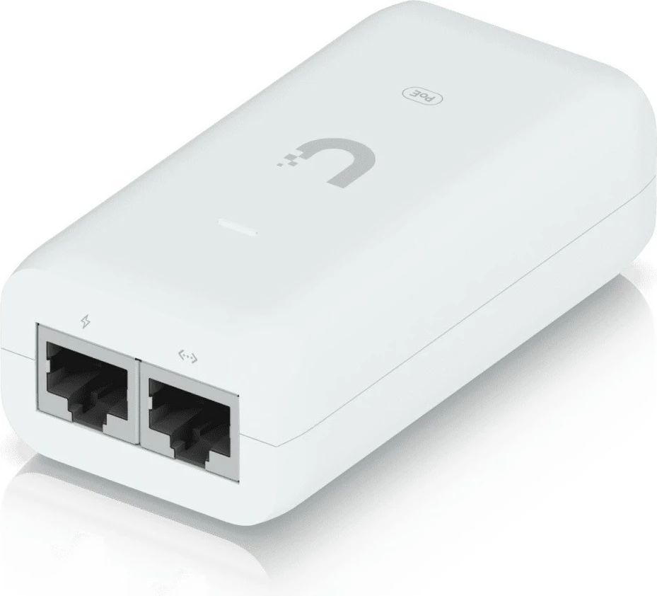 Adapter PoE UBIQUITI U-PoE, 15W, 2x Gigabit LAN, i bardhë