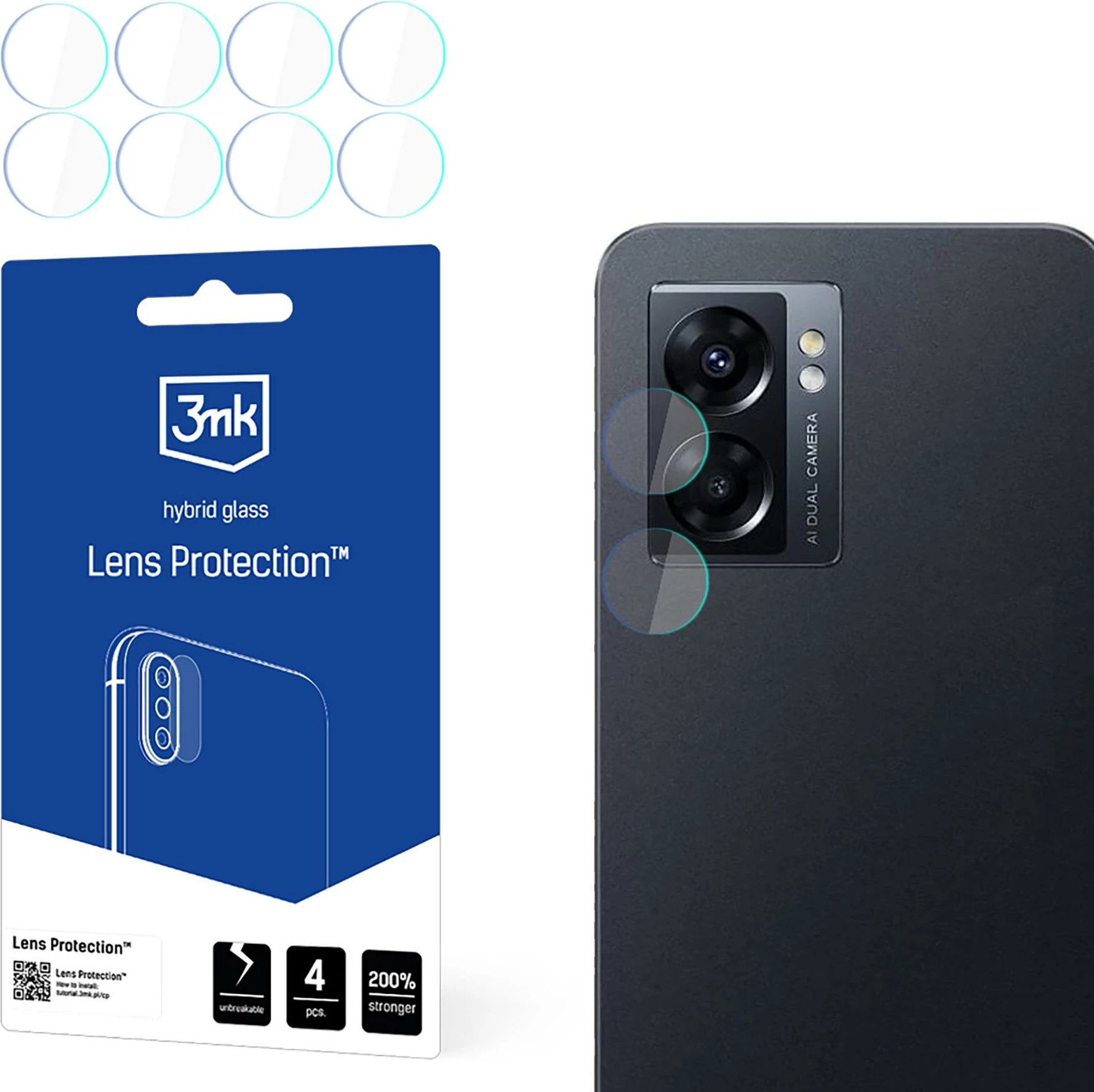 Xham mbrojtës kamerës 3mk Protection për Oppo A77 5G, set 4 copë