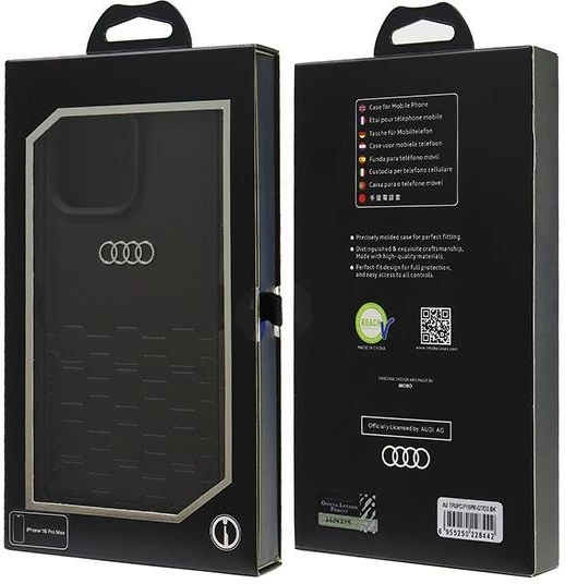Mbështjellës Audi për iPhone 16 Pro Max 6.9", lëkurë sintetike, i zi, Hardcase