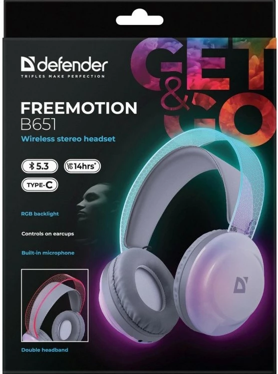 Kufje pa tela Defender FreeMotion B651, me drita LED, Gri