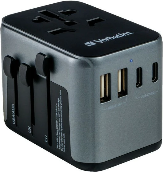 Adapter udhëtimi Verbatim UTA-03, 30W PD, 3x USB-C, 2x USB-A, i zi/gri