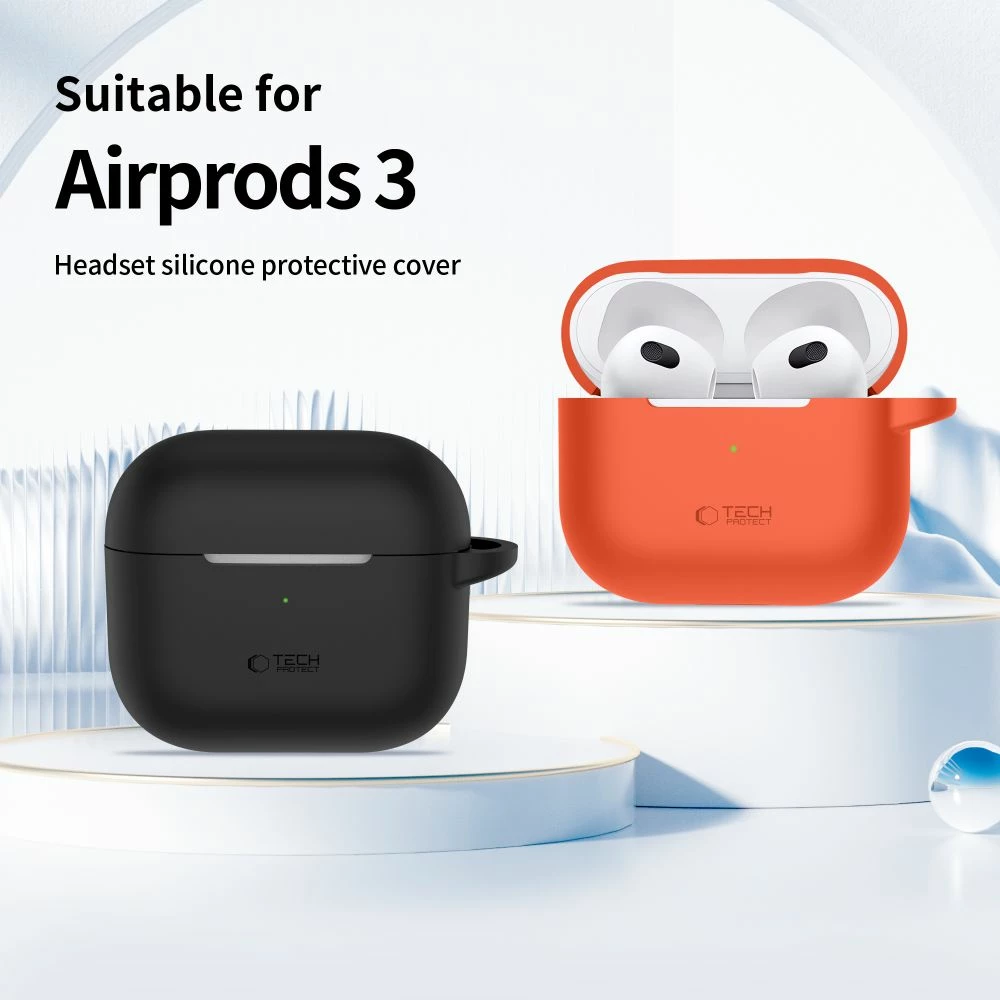 Mbështjellës Tech-Protect për AirPods 3, me karabiner, portokalli