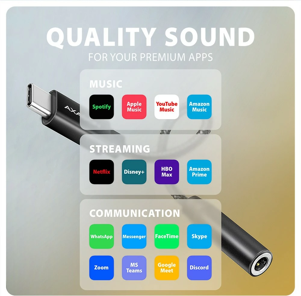 Kartë zanore e jashtme AXAGON ADA-HC, USB-C në 3.5mm, DAC 32-bit, 384kHz, E zezë