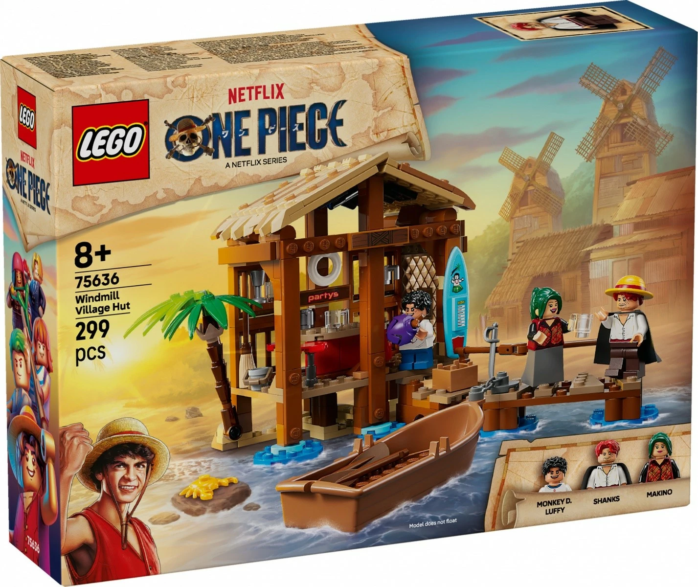 Set LEGO One Piece Fusha Village Hut 75636, 299 pjesë, me minifigura Luffy, Shanks, Makino
