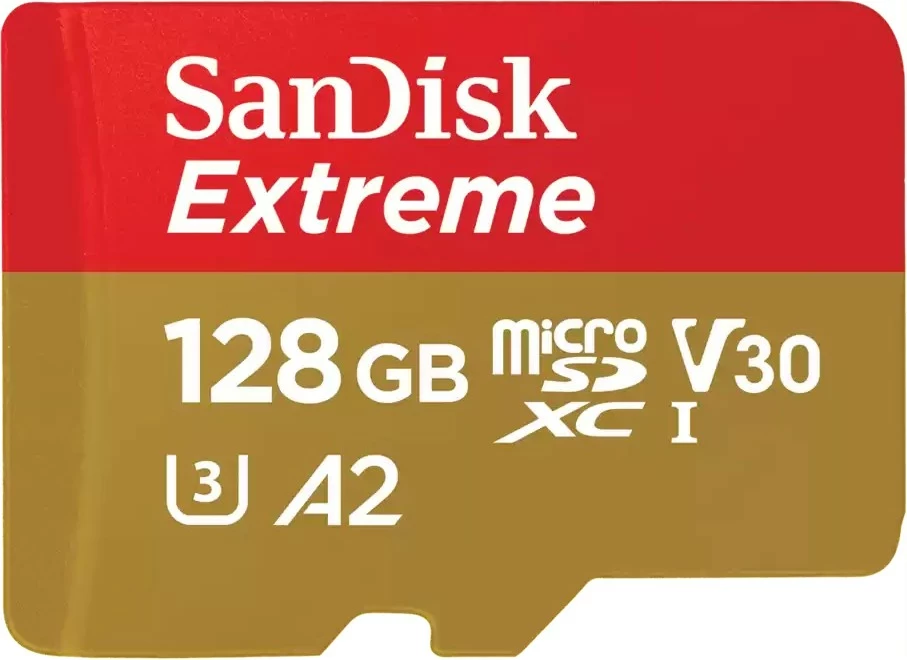 Kartelë memorie SanDisk Extreme, 128 GB, MicroSDXC, Class 10, UHS-I, e kuqe dhe e artë