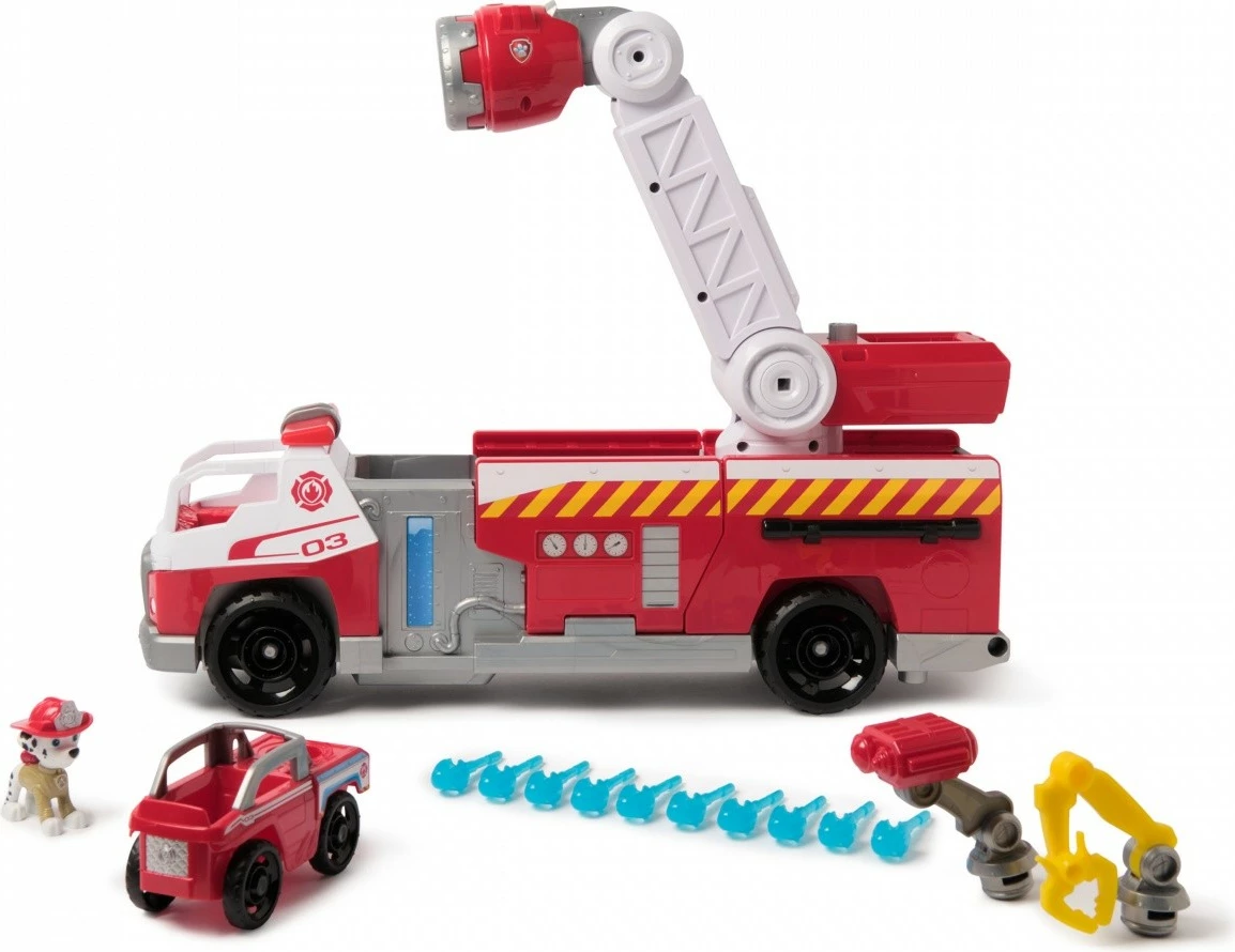Set lodër kamion zjarrfikës Deluxe, Spin Master Paw Patrol, 6072600, me drita e tinguj, hedhës uji dhe figurë Marshall, shumëngjyrësh