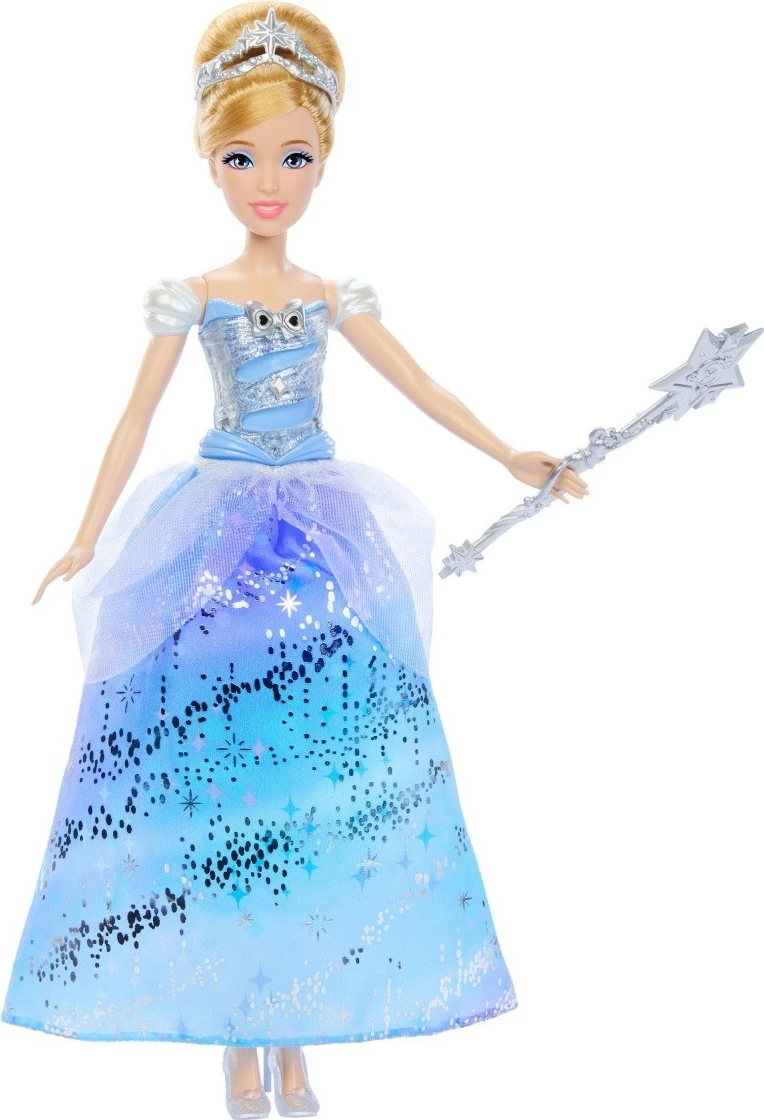 Kukull Disney Princess Cinderella me fustan magjik, Mattel JBF94, me shkop magjik, Blu