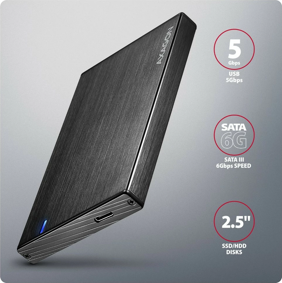 Kasë e jashtme AXAGON EE25-XA6C, 2.5", USB-C 3.2 Gen 1, Alumini, E zezë
