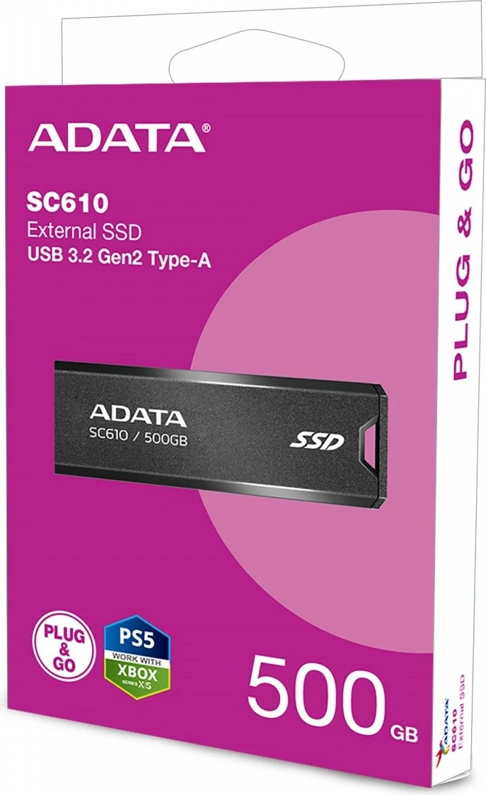 SSD i jashtëm Adata SC610, 500GB, USB 3.2 Gen2, Zi