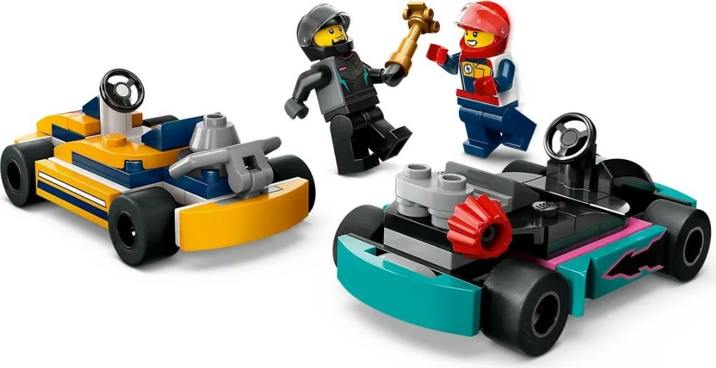 Set LEGO City Go-Kart and Race Drivers 60400, 99 pjesë, plastikë, për fëmijë, portokalli dhe tirkiz