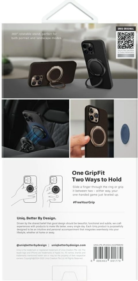 Mbështjellës UNIQ Keva Air Magclick Charging GripFit për iPhone 16 Pro, Kafe