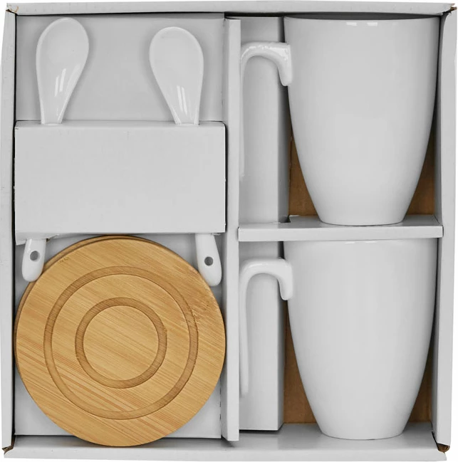 Set filxhanësh Curve 2 copë, porcelan i bardhë, bambu natyrale, 22x22x8cm
