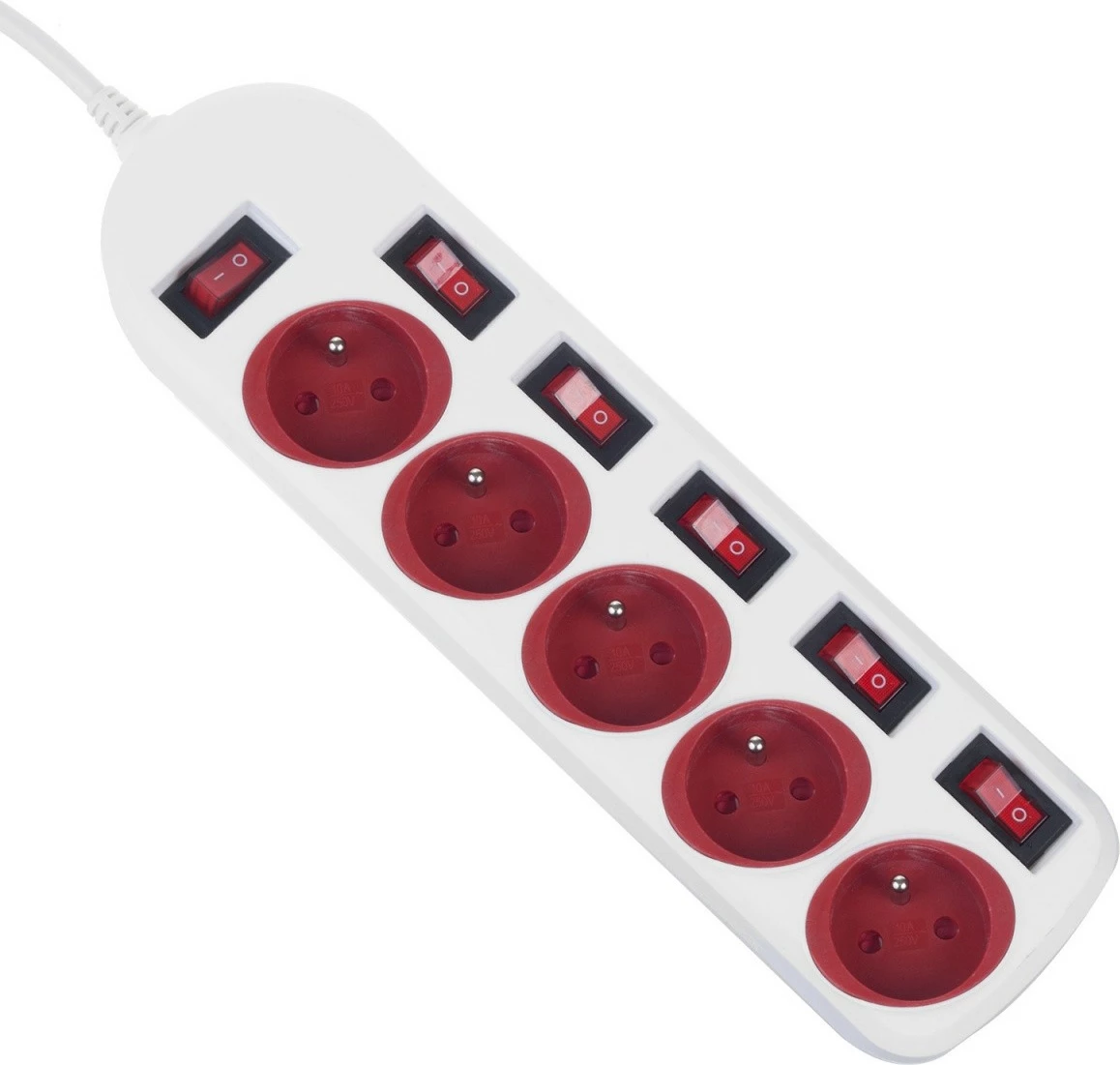 Listë elektrike Maclean MCE204RW, 5 prize me çelësa, 1.5m, Kuqe/Bardhë