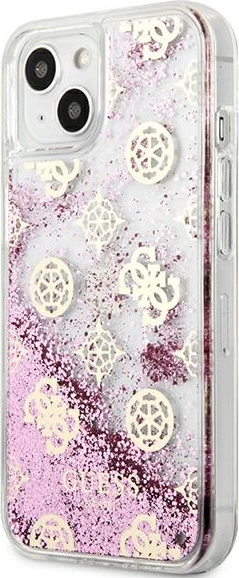 Mbështjellës Guess Peony Liquid Glitter për iPhone 13 mini 5.4", Rozë