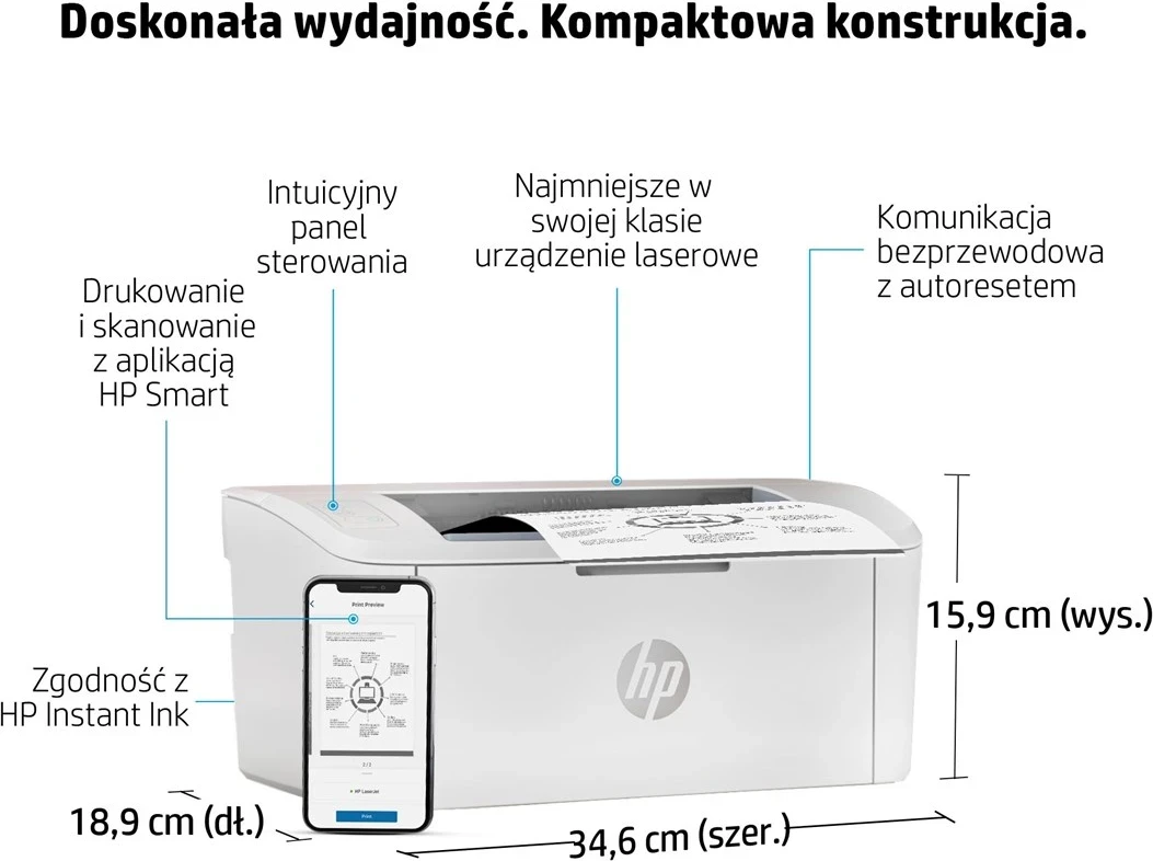 Printer Laser HP LaserJet M110w, për zyrë të vogël, në ngjyrë të bardhë