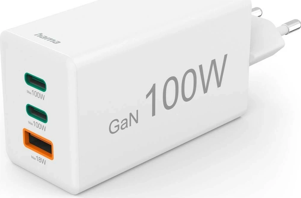 Karikues Hama mini 100W GaN PD/QC 2x USB-C, 1x USB-A bardhë