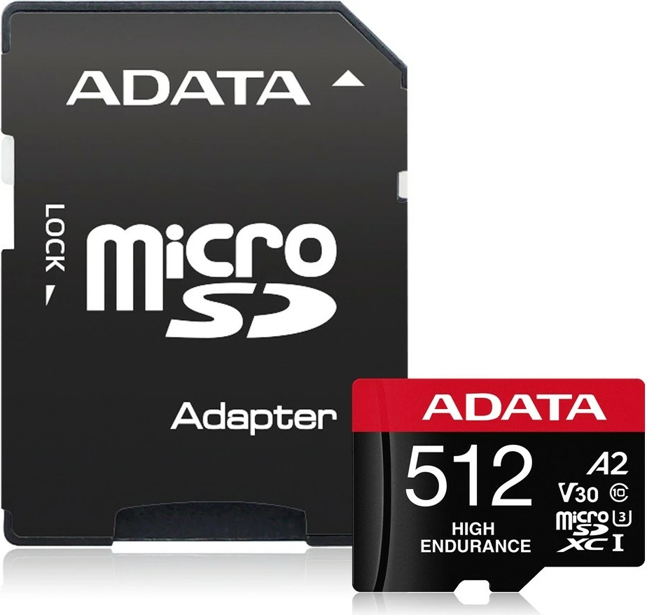 Kartelë memorie microSD ADATA High Endurance 512GB me adapter, e zezë