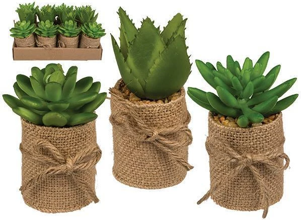 Suksulentë artificialë OUT OF THE BLUE në vazo prej pëlhure, 3 dizajne, H10x5cm