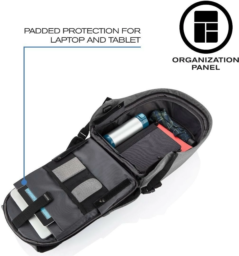 çantë shpine anti‑vjedhje, XD Design, Bobby Hero Small P705.702, 13.3 inç, 10.5L, port USB, RPET, gri