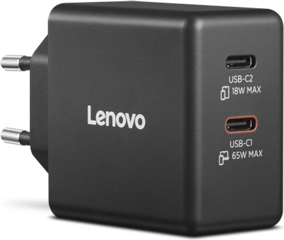 Karikues muri GaN me dy USB-C, Lenovo 40AW065BEU, 65W, me kabllo USB-C 1.5 m, zi