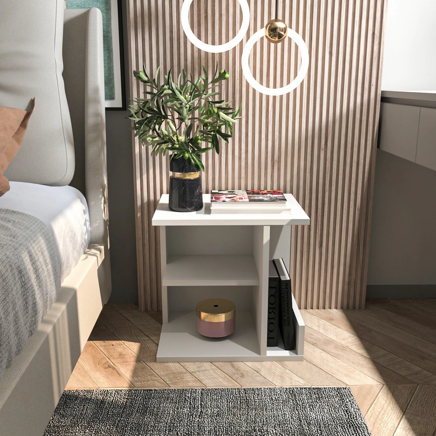 Komodinë Skye Decor, e bardhë, Karamira