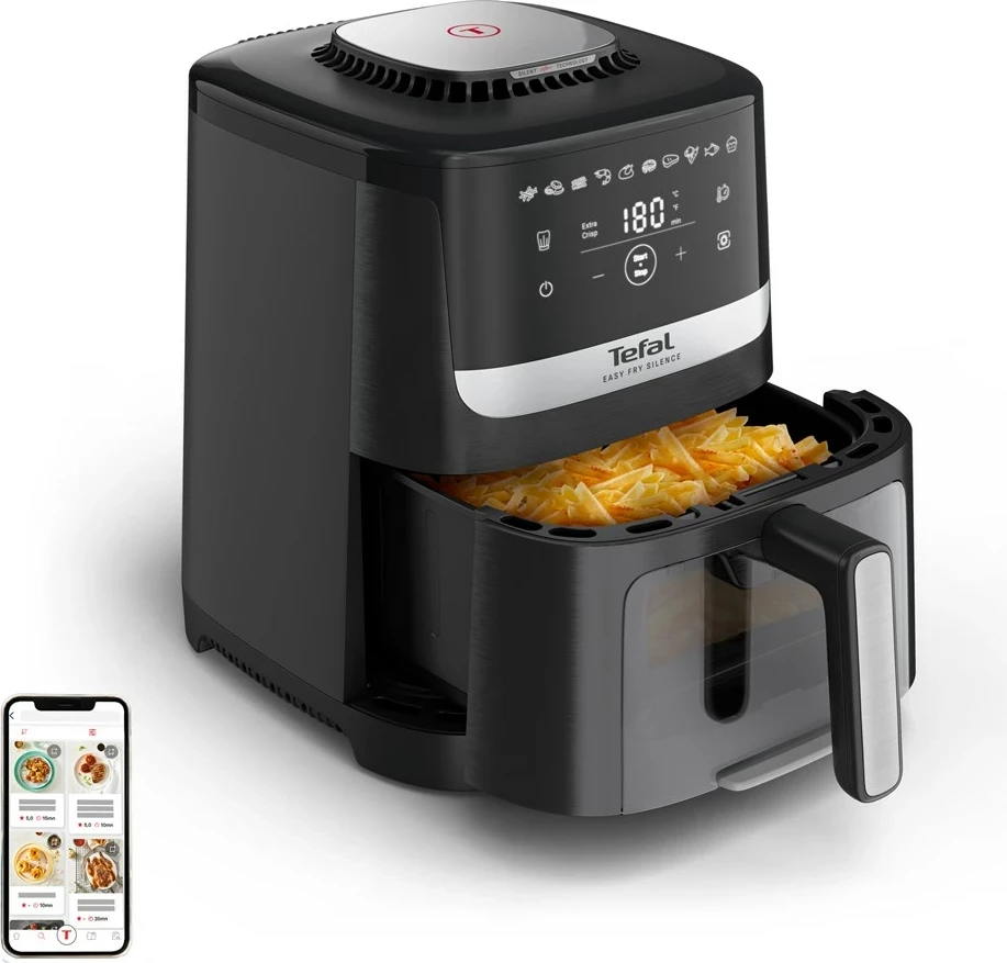 Fritezë me ajër të nxehtë Tefal Easy Fry Silence EY5568E0, 5L, E zezë/Inoks