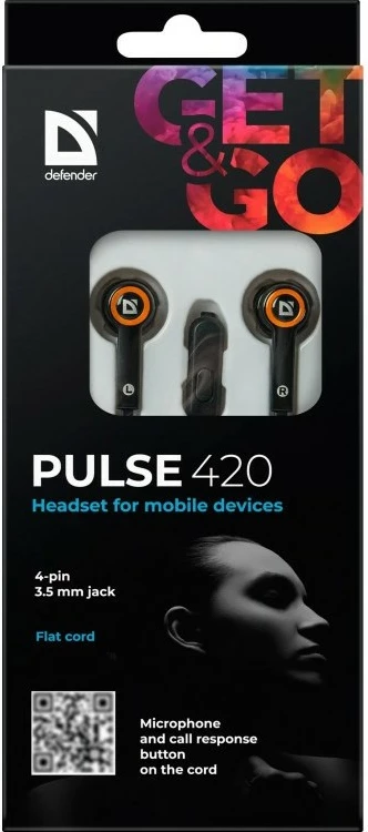 Kufje in-ear Defender PULSE 420 me mikrofon, 3.5mm, Zezë-Portokalli