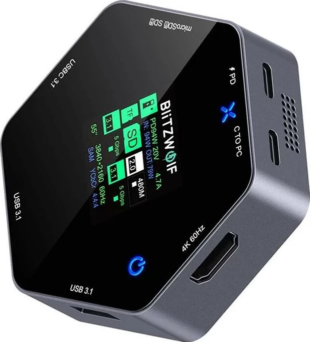 Docking station BlitzWolf BW-TH16, USB 100W, LCD Smart Display, e zezë