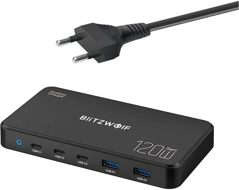 Karikues rrjeti 5-në-1 BlitzWolf BW-i100 120W, 3x USB-C + 2x USB-A, GaN