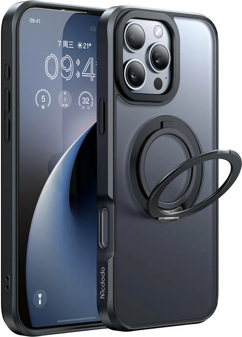 Mbështjellës Mcdodo PC-4932 për iPhone 16 Pro me MagSafe dhe mbajtëse, zi