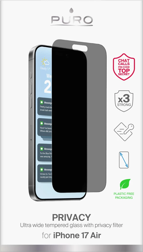 Xham privatësie Puro Privacy për iPhone 17 Air, 9H, 0.04mm