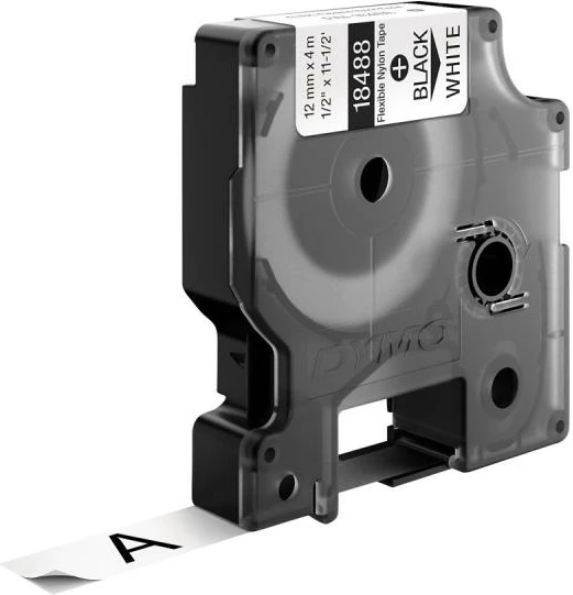 Shirit etiketimi fleksibël najloni, Dymo, 18488 S0718100 Flexibles Nylonband, 12 mm x 3.5 m, bardhë me shkrim të zi