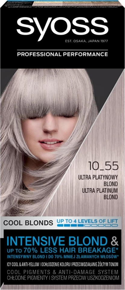 Ngjyrë për flokë Syoss Cool Blonds Lightening 10_55 Ultra Platinum Blonde për femra, 1 art