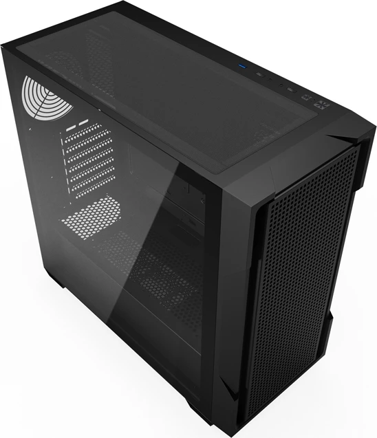 Kasë Darkflash DS900 Mesh ATX midi tower me panel xhami të temperuar, panel përparmë mesh, mbështetje deri 12 ventilatorë dhe radiator 360 mm, pa ventilatorë, e zezë