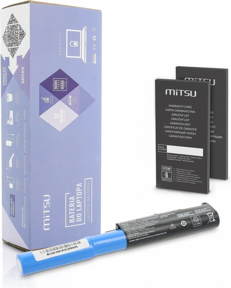 Bateri laptop Mitsu BC/AS-X541 për Asus VivoBook, 2200 mAh, 10.8-11.1V, 3 qeliza, Zi/Blu