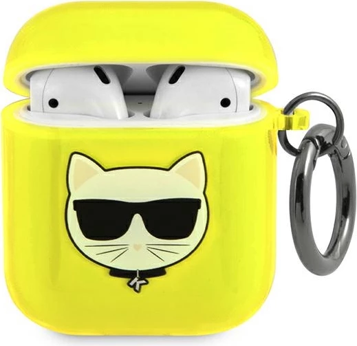 Mbështjellës Karl Lagerfeld KLA2UCHFY për AirPods 1/2, Choupette, e verdhë, me unazë