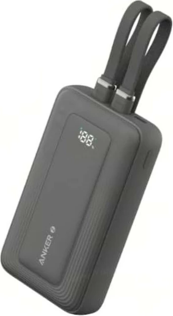 Powerbank Anker A1680G11, 10000 mAh, 30W, me kabllo USB-C/Lightning të integruar, 1x USB-C, 1x USB-A, e zezë